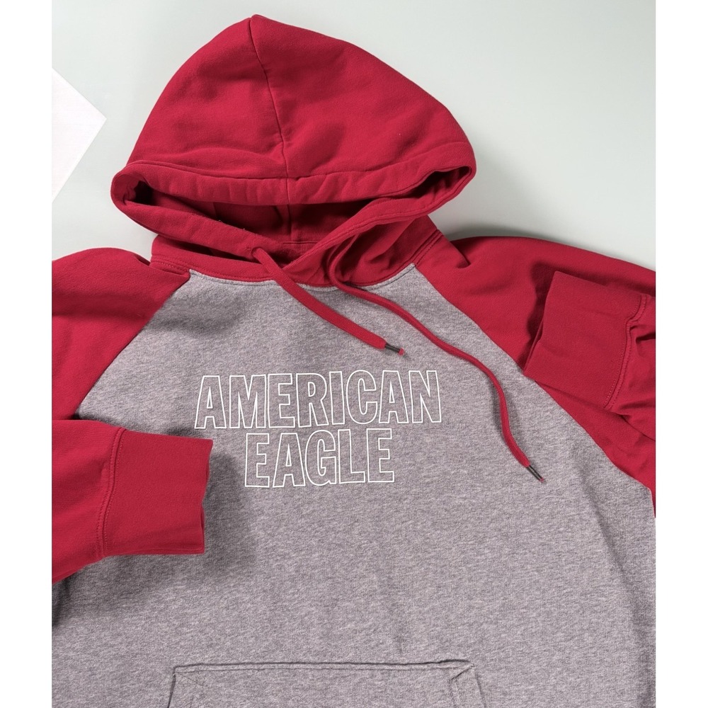 American Eagle Super Soft Pullover Hoodie Mens L Color Red & Gray CozyCore
